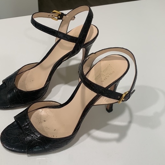 Prada by Neiman Marcus Black Leathee Strappy Heels - Picture 2 of 6